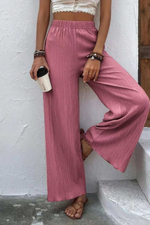 Textured Wide Leg Palazzo Pants - The Diva Goddess