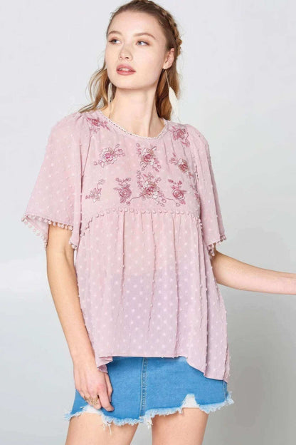 This Detailed Lace Trimmed Bubble Chiffon Blouse - The Diva Goddess