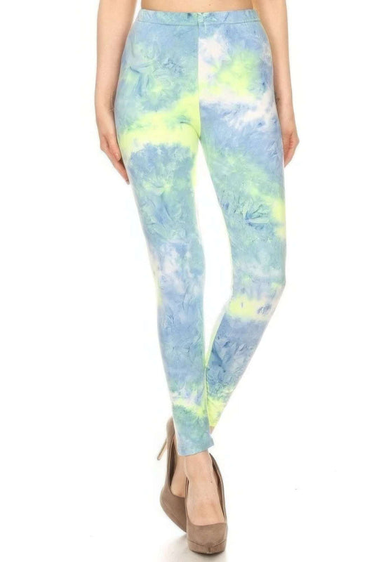 Tie Dye Printed, Full Length, High Waisted Leggings - The Diva Goddess