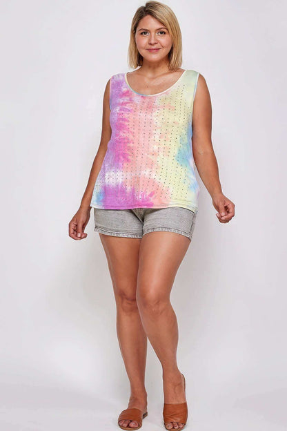 Tie Dye Tank With Studded Detail, Loose Fit, Easy Casual Wear - The Diva Goddess