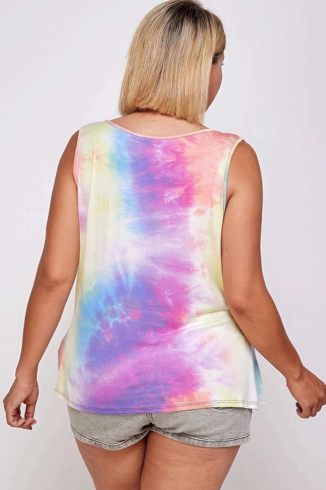 Tie Dye Tank With Studded Detail, Loose Fit, Easy Casual Wear - The Diva Goddess