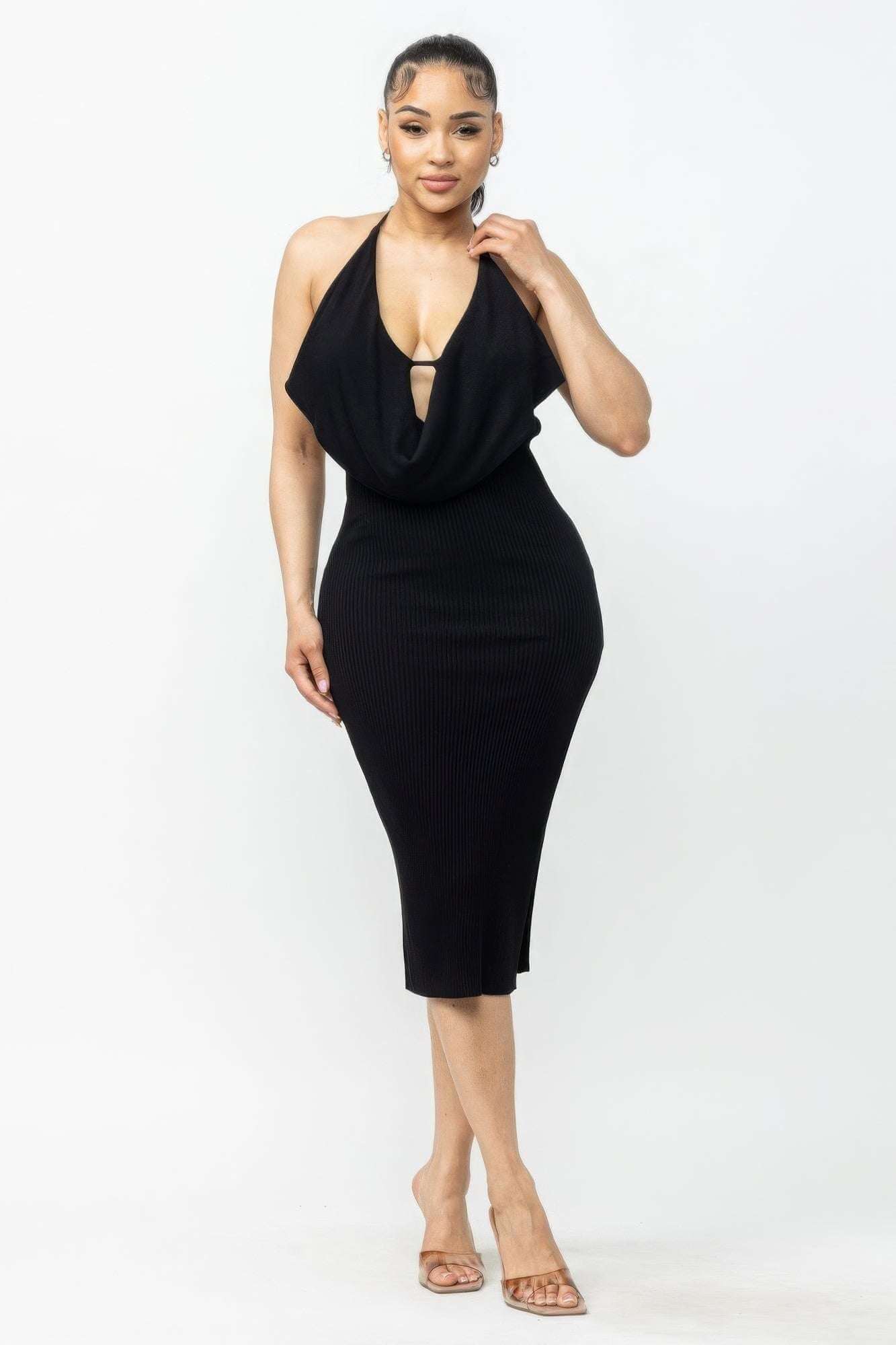 Tie Halter Drape Neck Midi Dress - The Diva Goddess