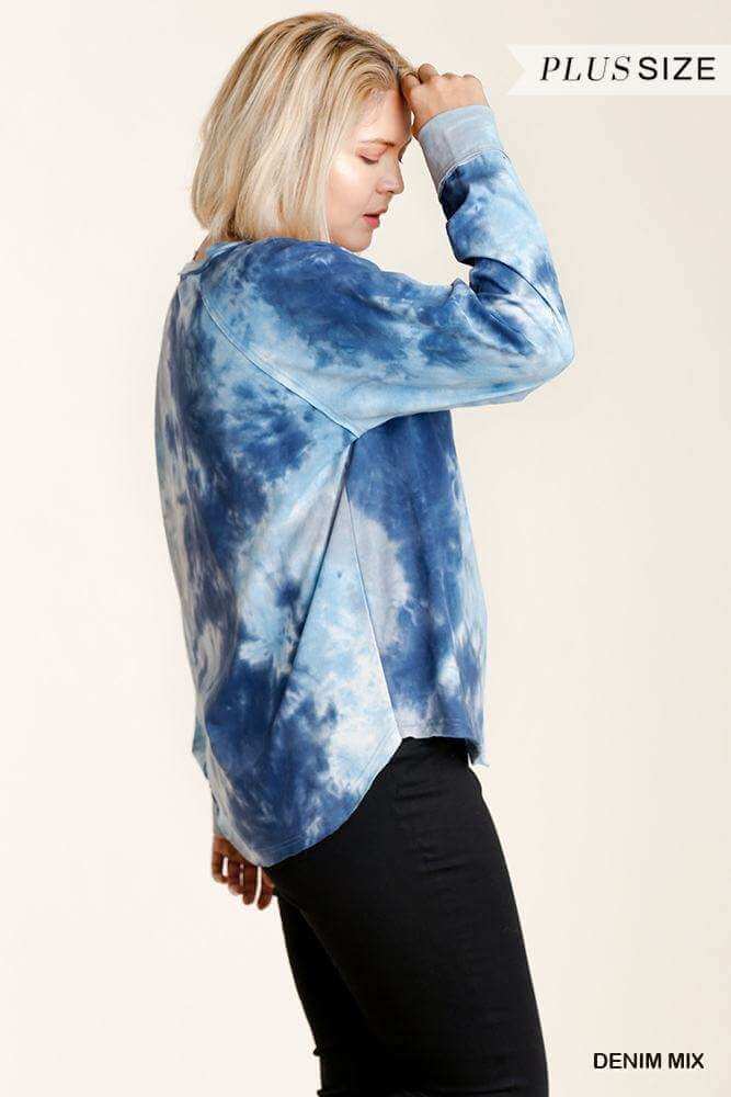 Tie-dye Button Front Long Raglan Sleeve Top With Raw Hem - The Diva Goddess