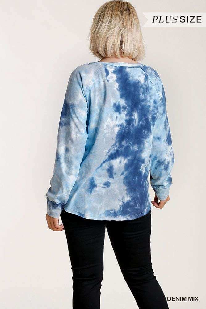 Tie-dye Button Front Long Raglan Sleeve Top With Raw Hem - The Diva Goddess