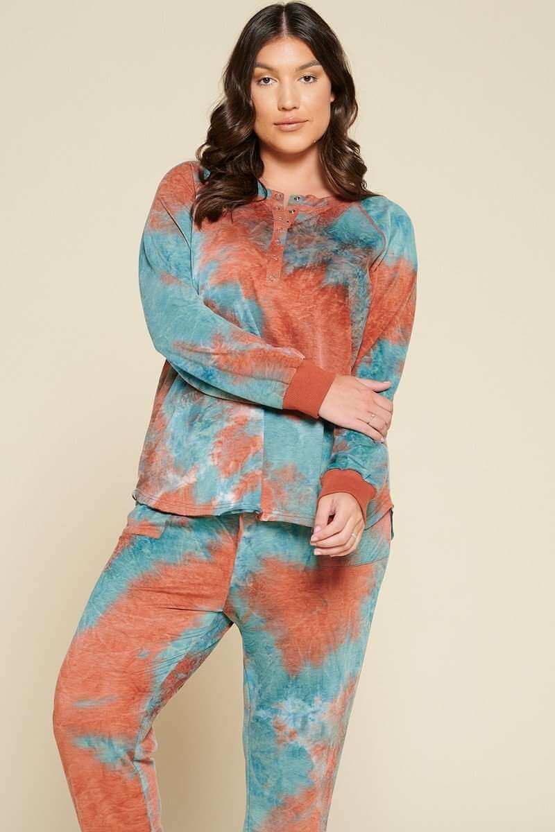 Tie-dye Printed French Terry Knit Loungewear Sets - The Diva Goddess