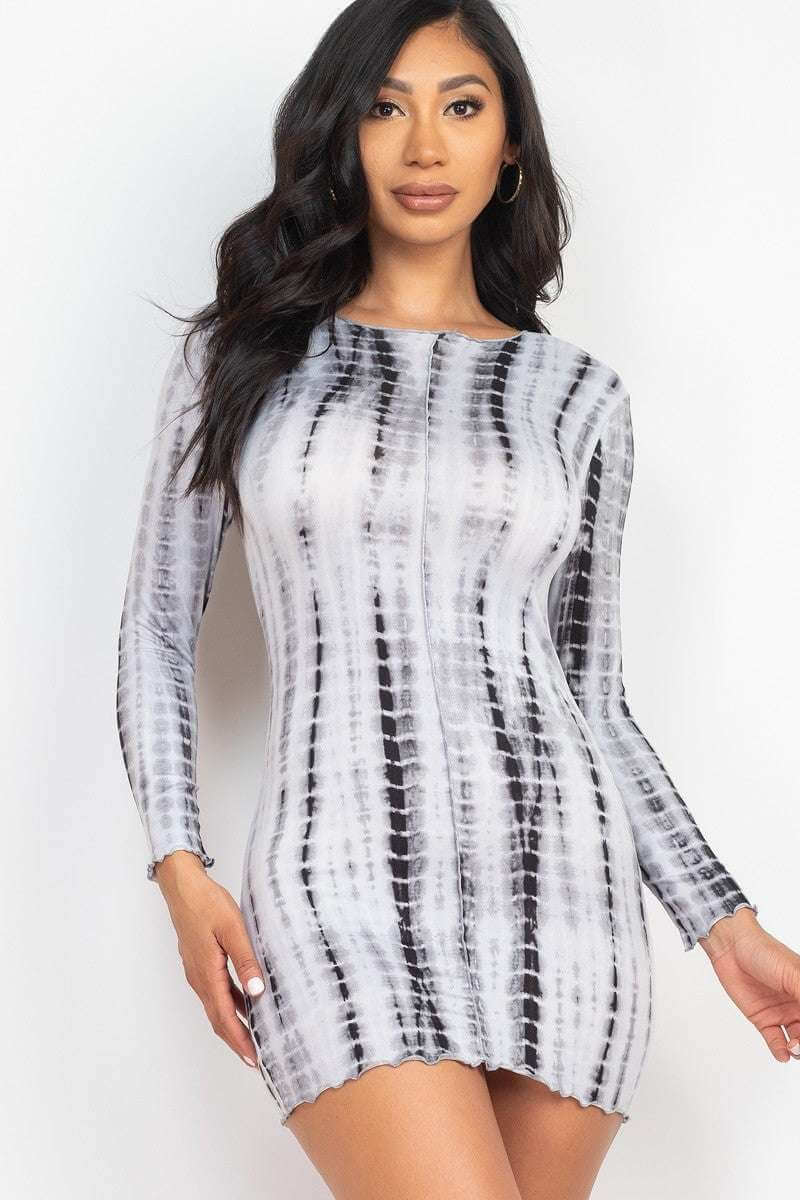 Tie-dye Printed Lettuce Trim Bodycon Dress - The Diva Goddess