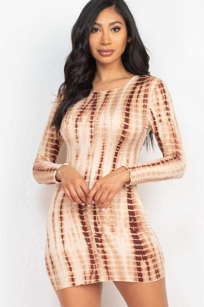 Tie-dye Printed Lettuce Trim Bodycon Dress - The Diva Goddess