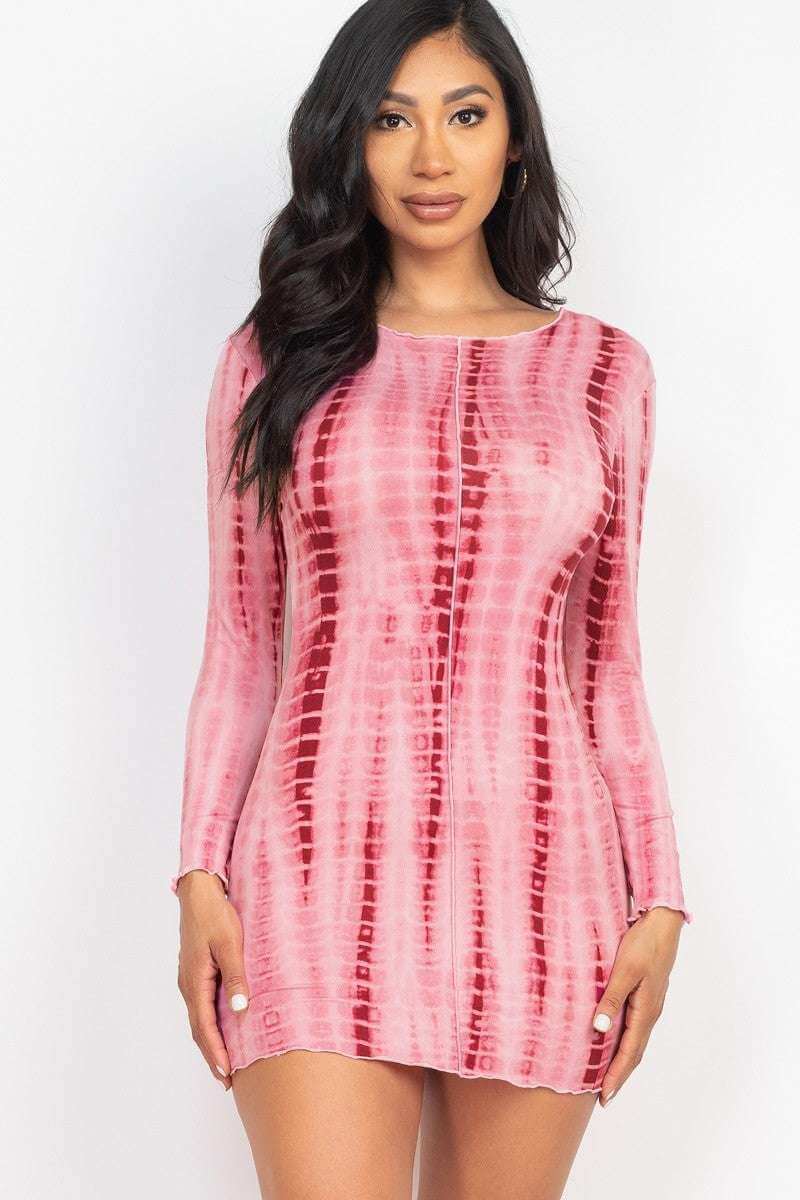 Tie-dye Printed Lettuce Trim Bodycon Dress - The Diva Goddess