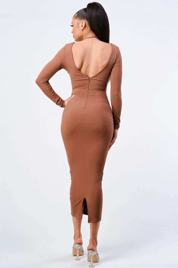 Trendy Front Shirring Cut-out Long Sleeved Dress - The Diva Goddess