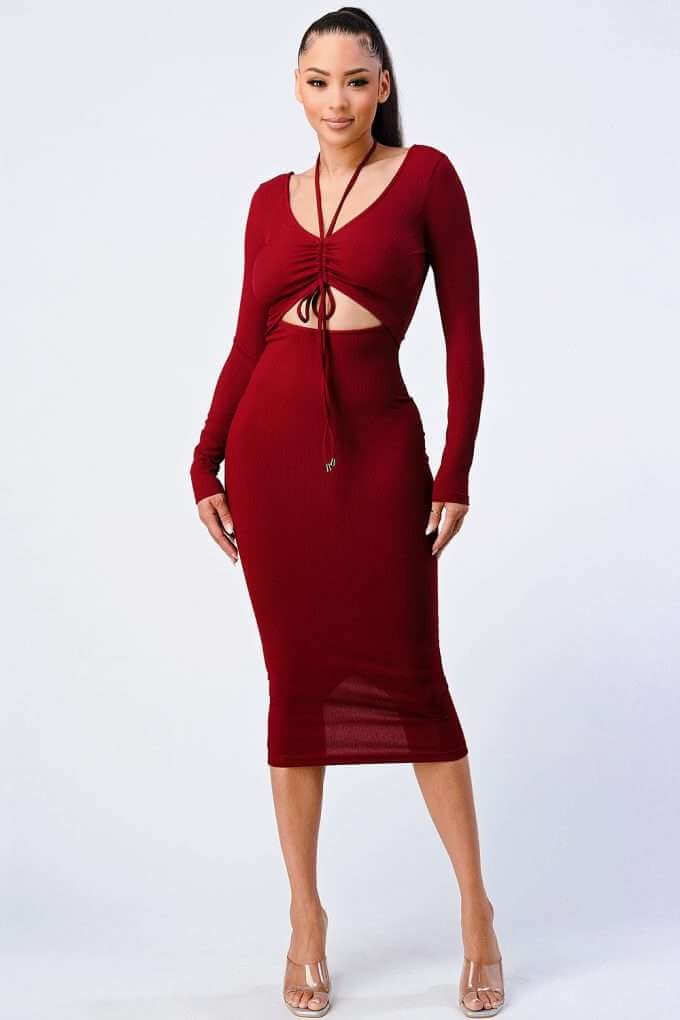 Trendy Front Shirring Cut-out Long Sleeved Dress - The Diva Goddess