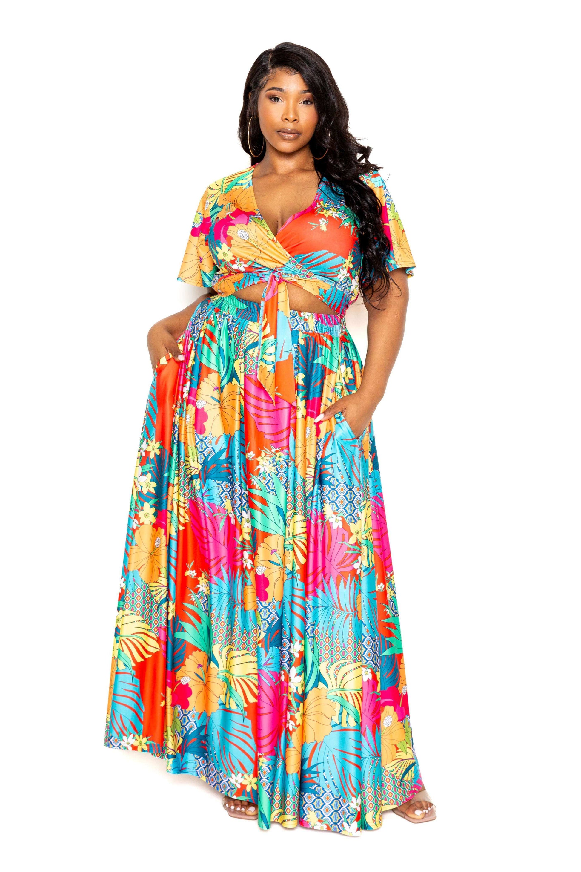 Tropical floral maxi skirt & top set - The Diva Goddess