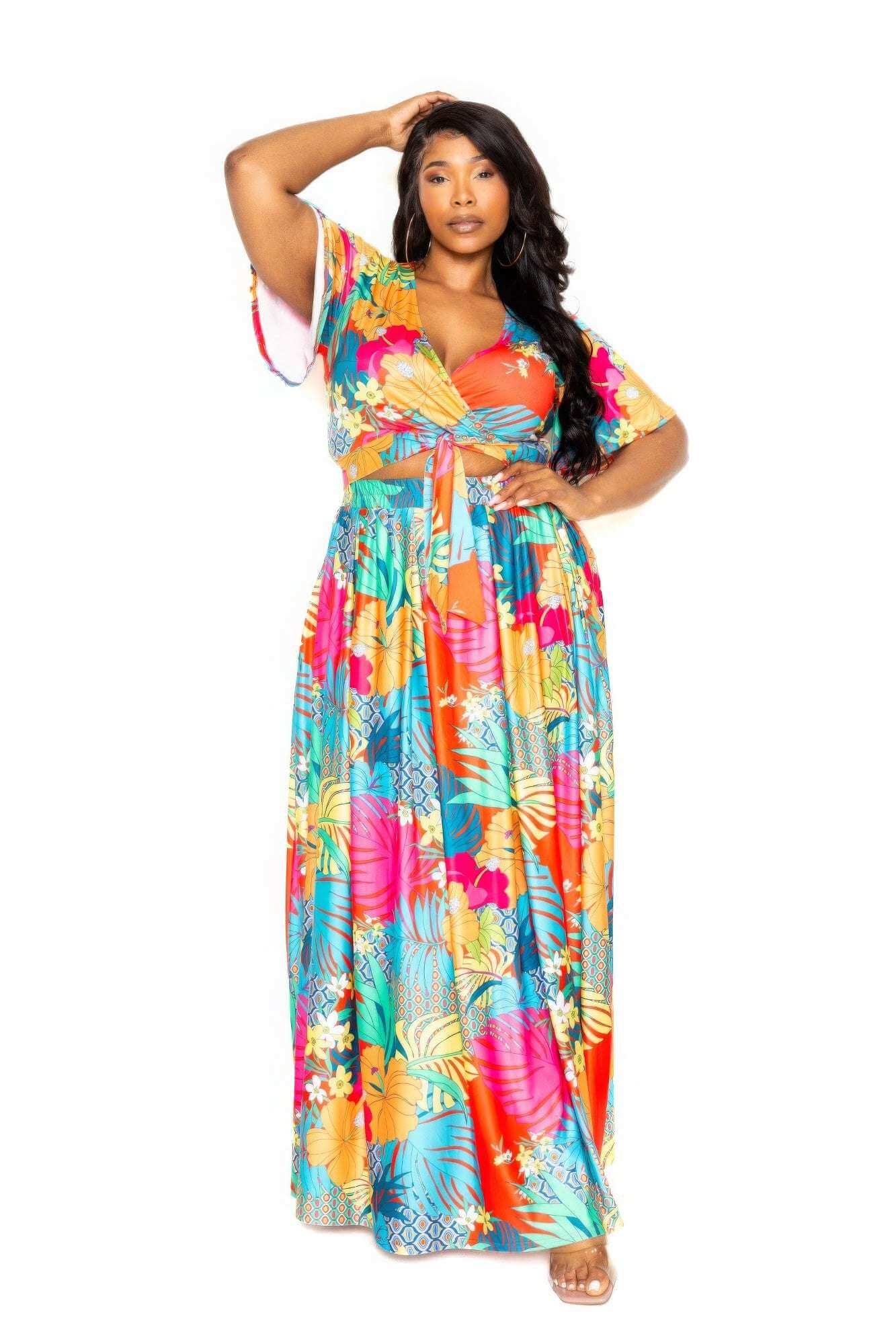 Tropical floral maxi skirt & top set - The Diva Goddess