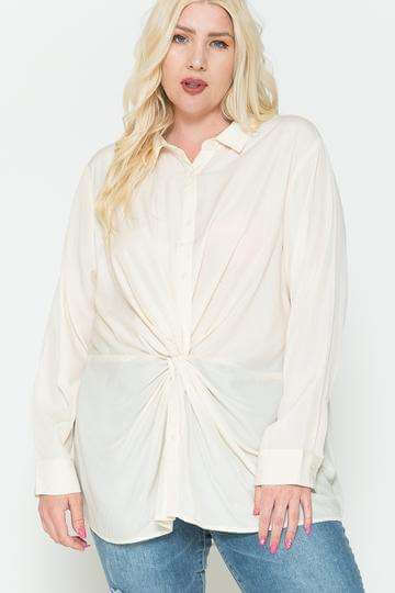 Twisted Knot Detail Oversized Satin Shirt - The Diva Goddess