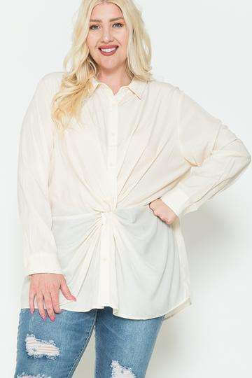 Twisted Knot Detail Oversized Satin Shirt - The Diva Goddess