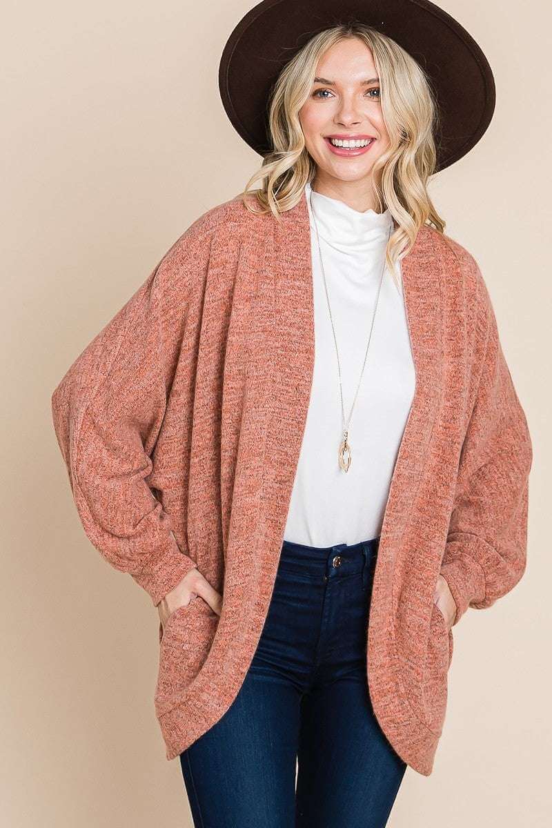 Two Tone Open Front Warm And Cozy Circle Cardigan With Side Pockets - The Diva Goddess