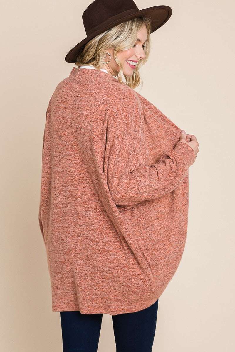 Two Tone Open Front Warm And Cozy Circle Cardigan With Side Pockets - The Diva Goddess