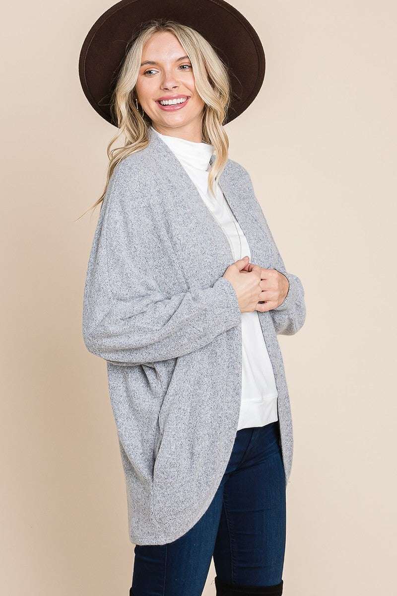 Two Tone Open Front Warm And Cozy Circle Cardigan With Side Pockets - The Diva Goddess