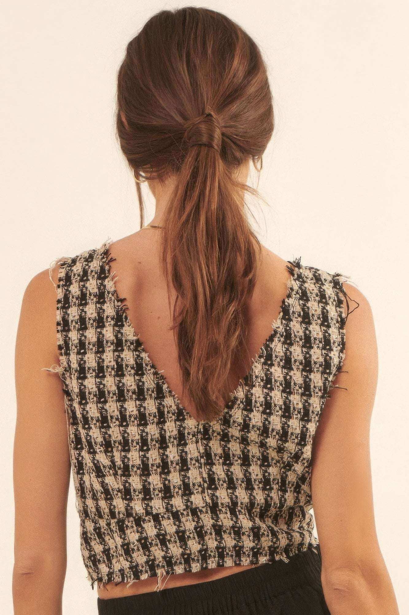 V Neckline Plaid Woven Vest - The Diva Goddess