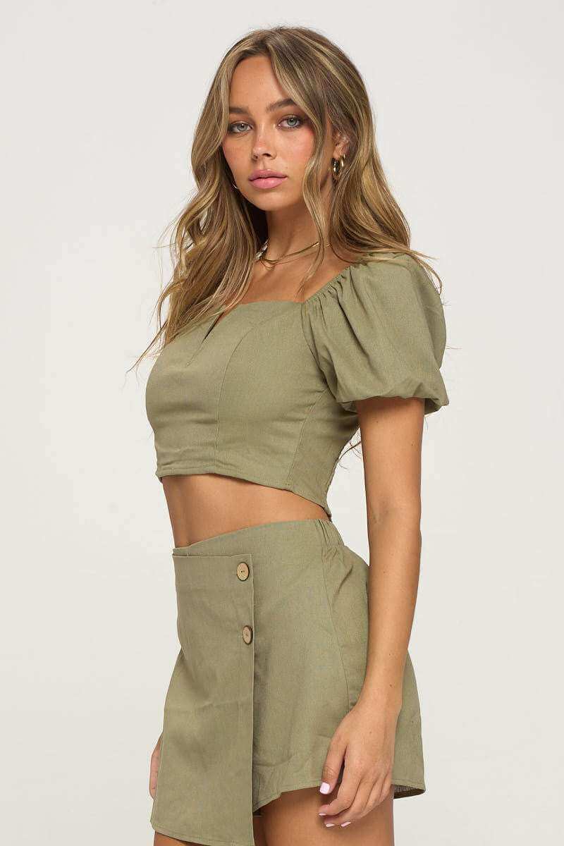 V-bar Puff Sleeve Top & Skorts Set - The Diva Goddess