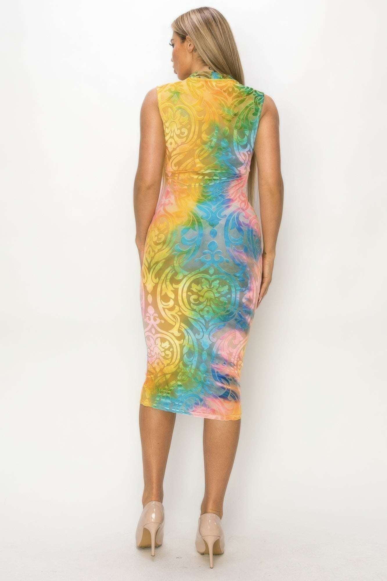 Velvet Burn Out Pattern Sexy Midi Dress - The Diva Goddess