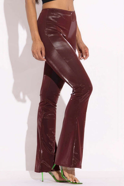 Velvet Pu Flared Pants - The Diva Goddess