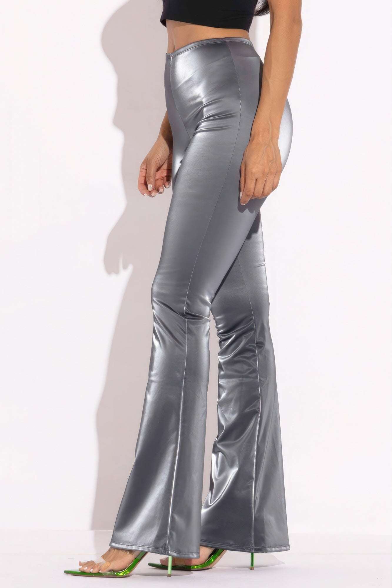 Velvet Pu Flared Pants - The Diva Goddess