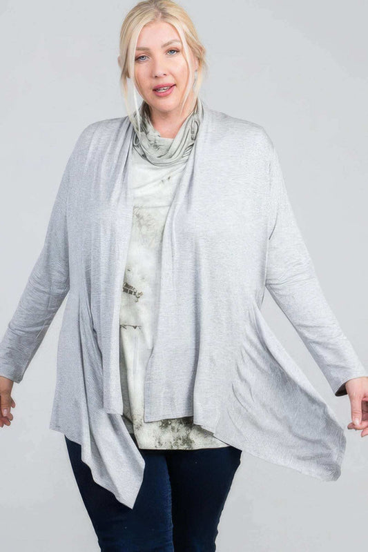 Waist Seam Shark Bite Long Sleeve Open Solid Cardigan - The Diva Goddess