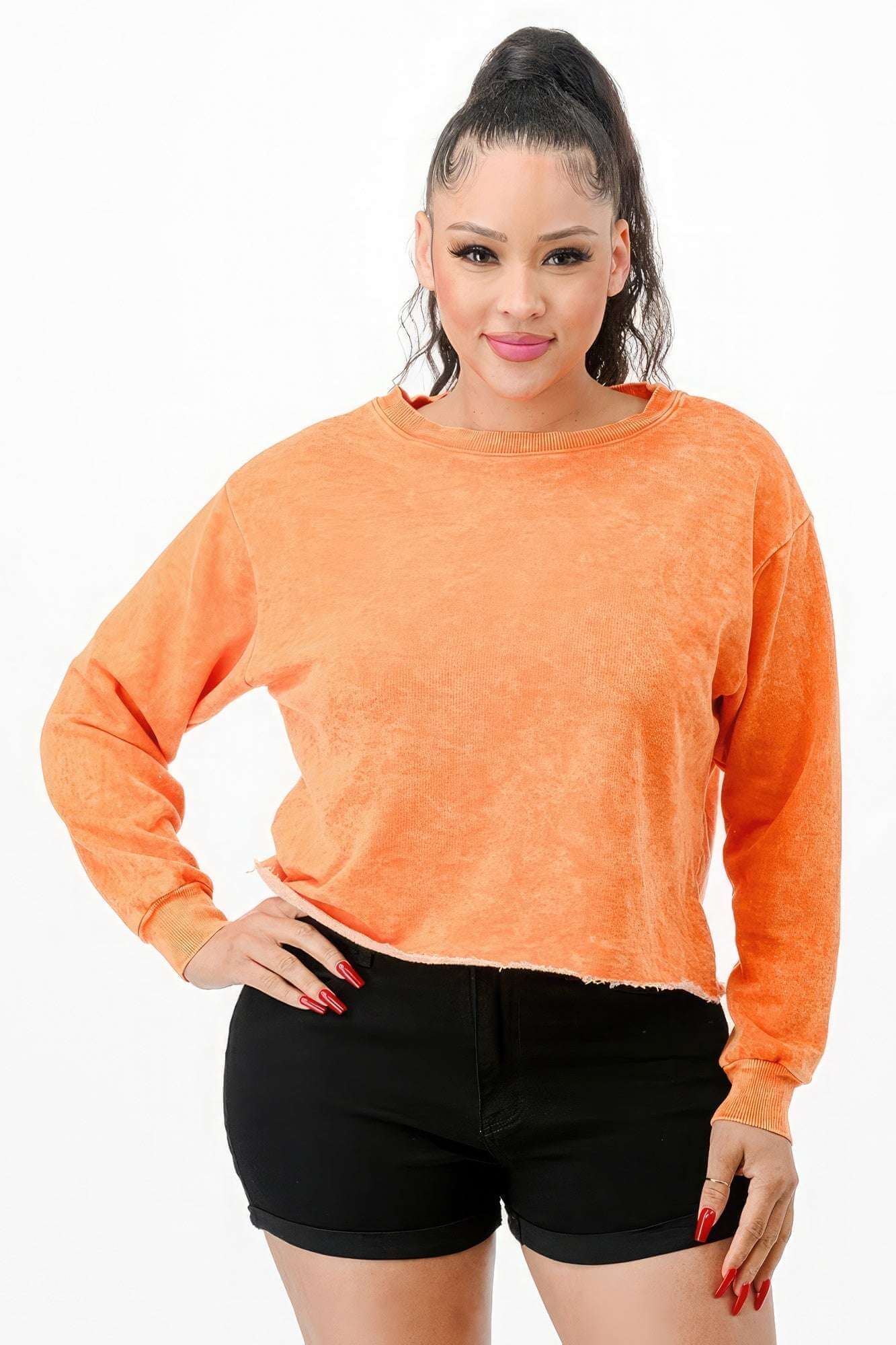 Washed French Terry Cropped Sweatshirts - The Diva Goddess