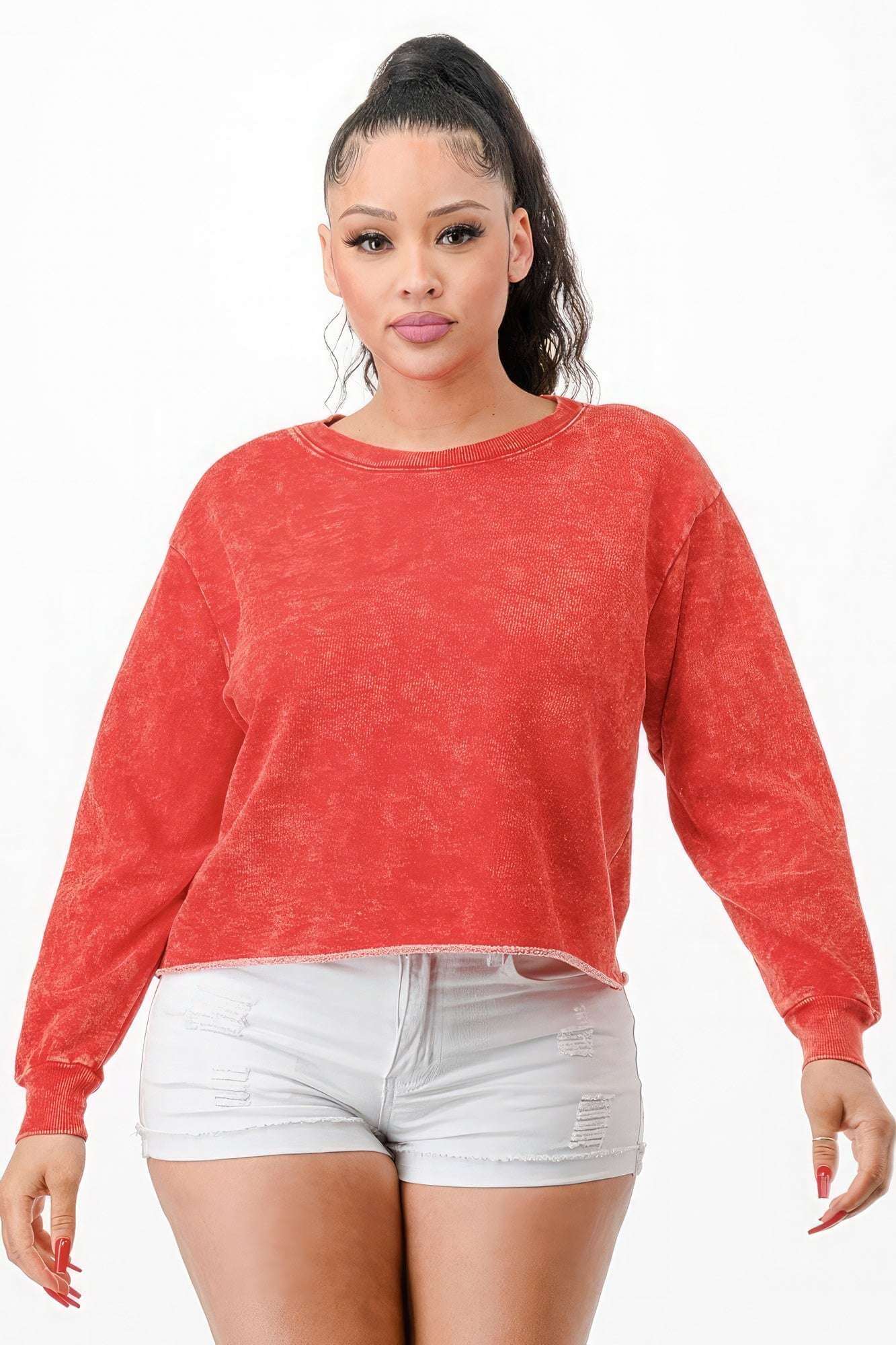 Washed French Terry Cropped Sweatshirts - The Diva Goddess