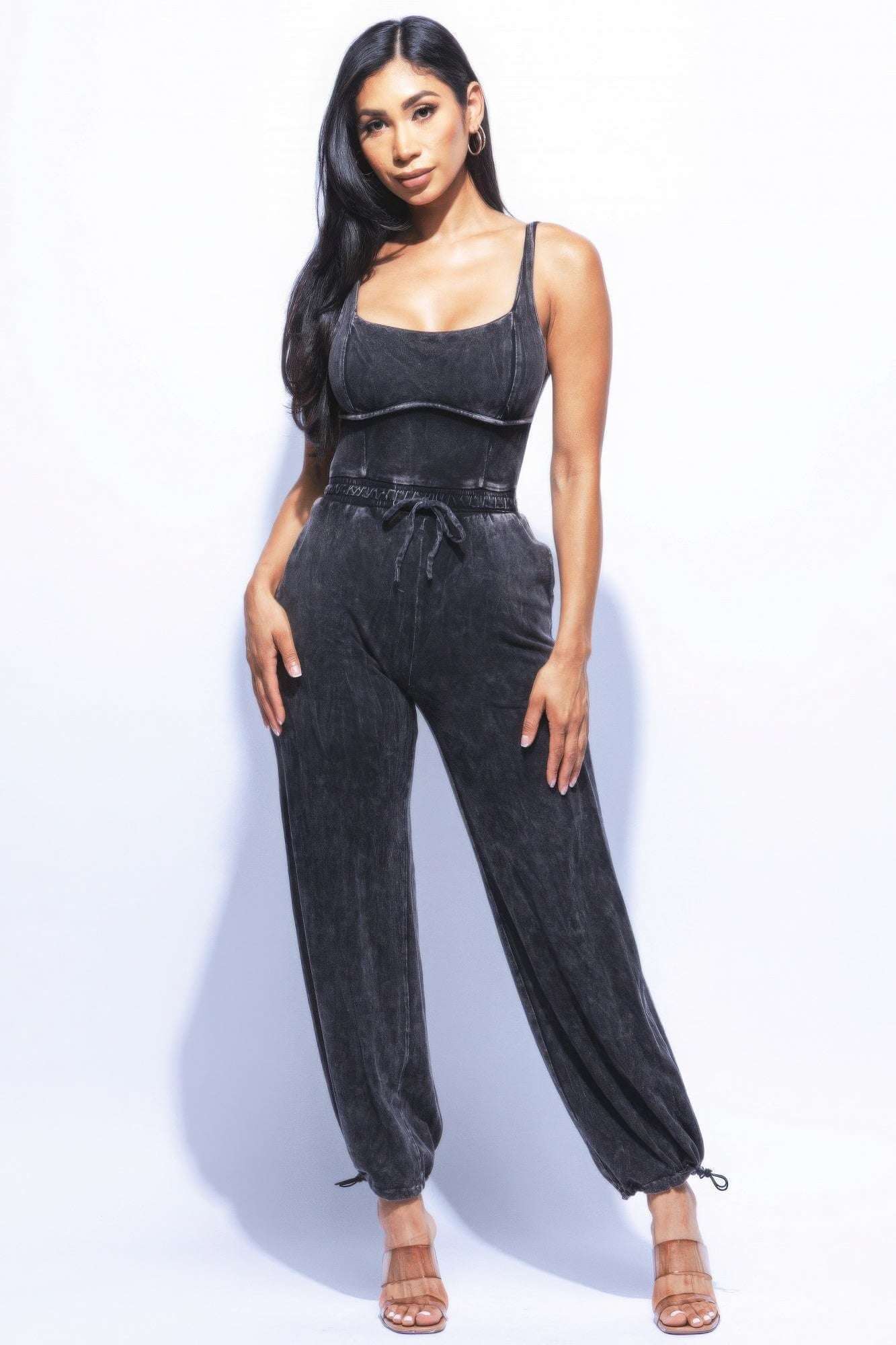 Washed Jumpsuit With Adjustable Ankle - The Diva Goddess