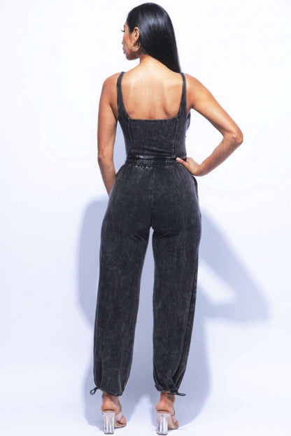 Washed Jumpsuit With Adjustable Ankle - The Diva Goddess