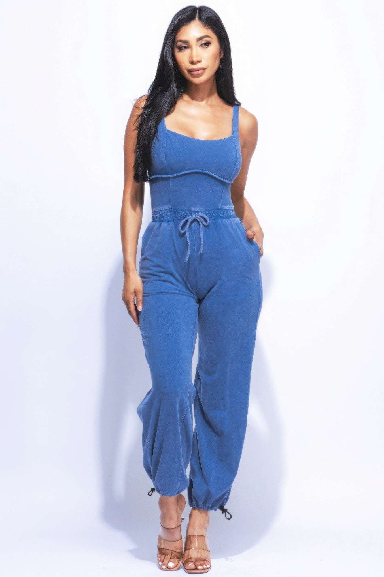 Washed Jumpsuit With Adjustable Ankle - The Diva Goddess