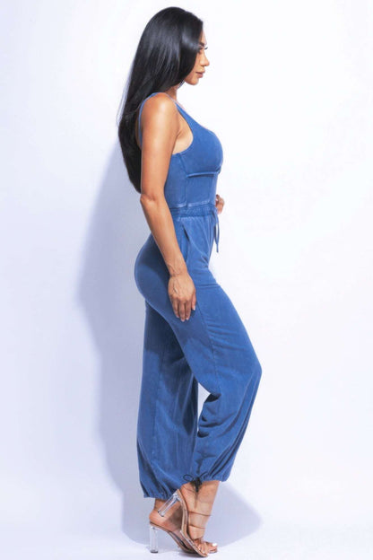 Washed Jumpsuit With Adjustable Ankle - The Diva Goddess