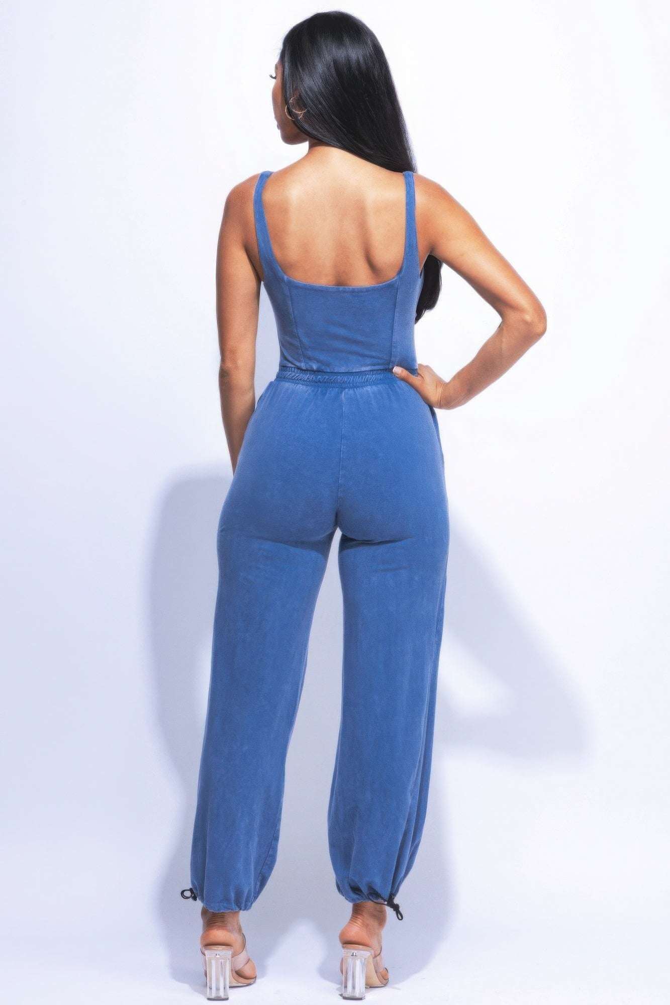 Washed Jumpsuit With Adjustable Ankle - The Diva Goddess