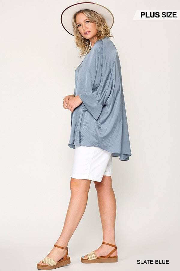 Washed Satin Button Down Loose Fit Top With Hi-lo Hem - The Diva Goddess