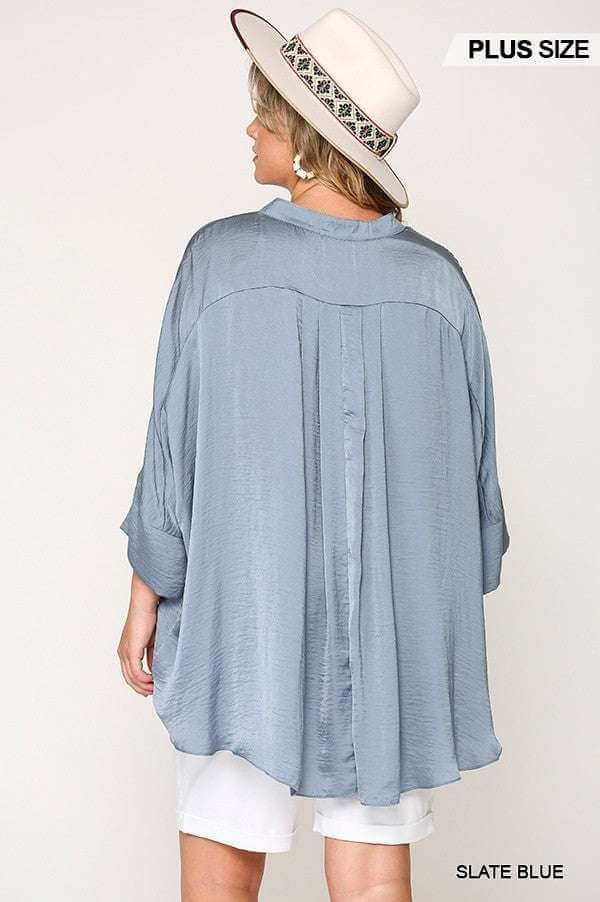 Washed Satin Button Down Loose Fit Top With Hi-lo Hem - The Diva Goddess