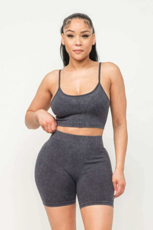 Washed Seamless Basic Tank Top And Shorts Set - The Diva Goddess