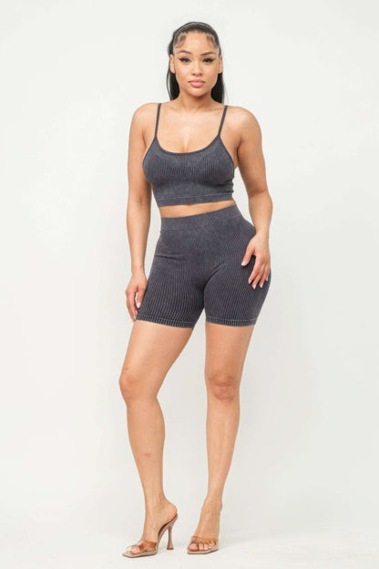 Washed Seamless Basic Tank Top And Shorts Set - The Diva Goddess