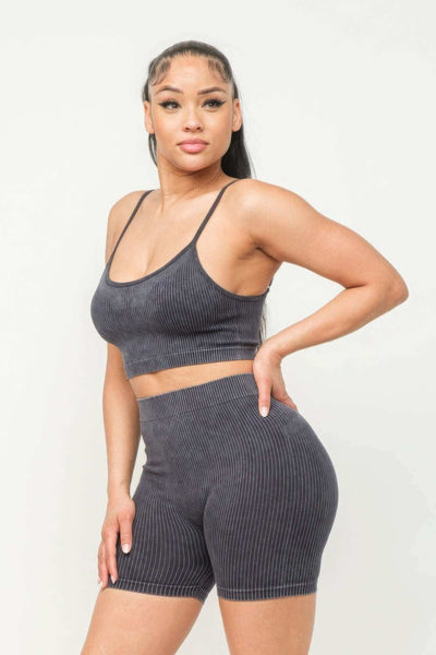 Washed Seamless Basic Tank Top And Shorts Set - The Diva Goddess