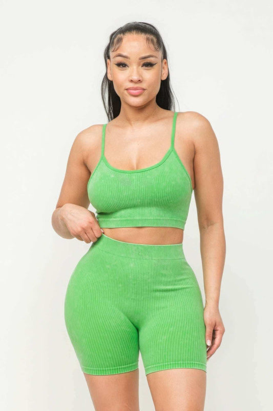 Washed Seamless Basic Tank Top And Shorts Set - The Diva Goddess