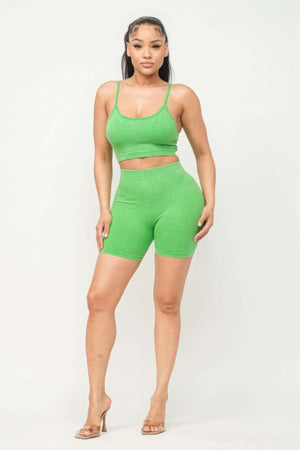 Washed Seamless Basic Tank Top And Shorts Set - The Diva Goddess