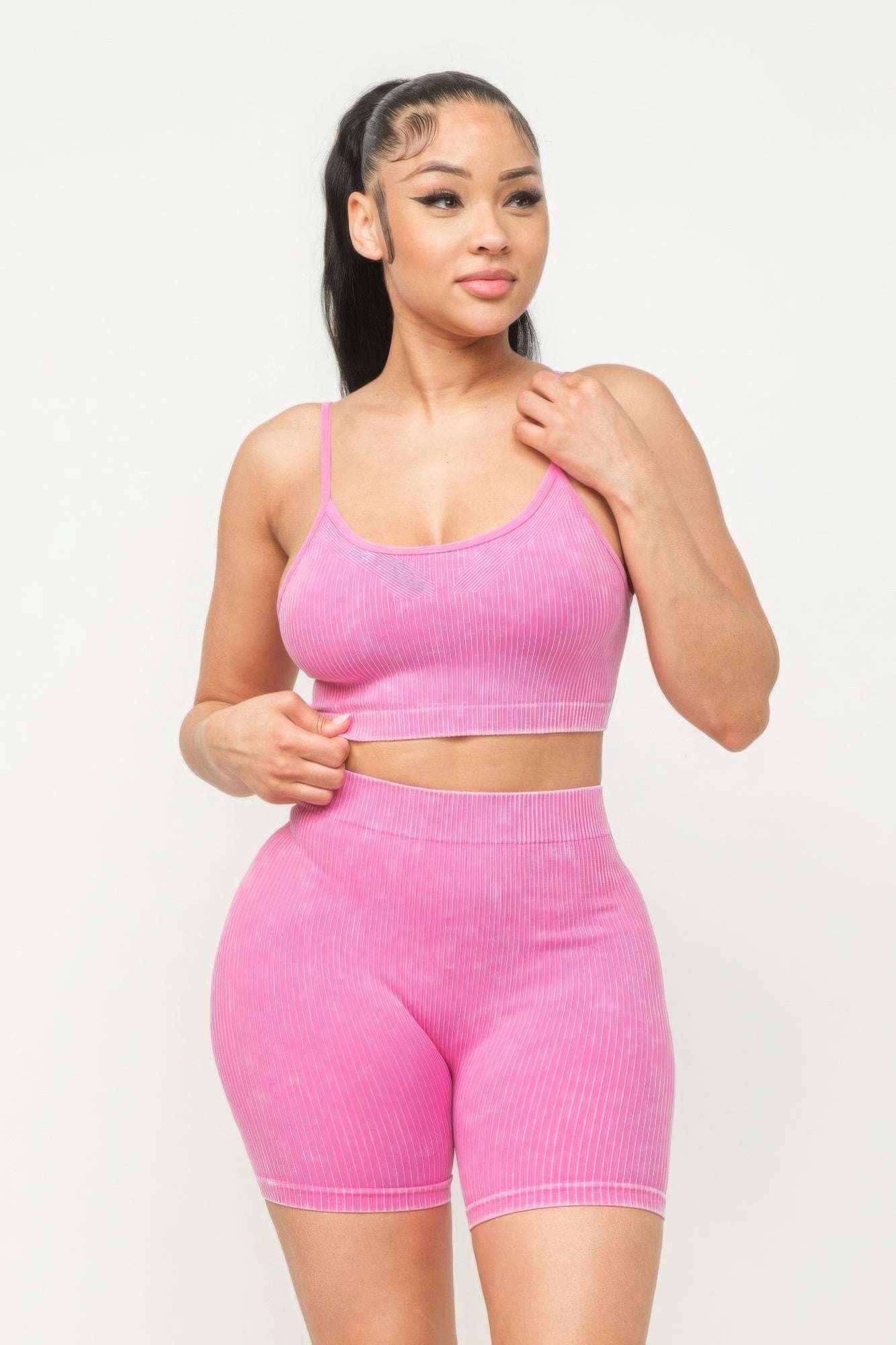 Washed Seamless Basic Tank Top And Shorts Set - The Diva Goddess