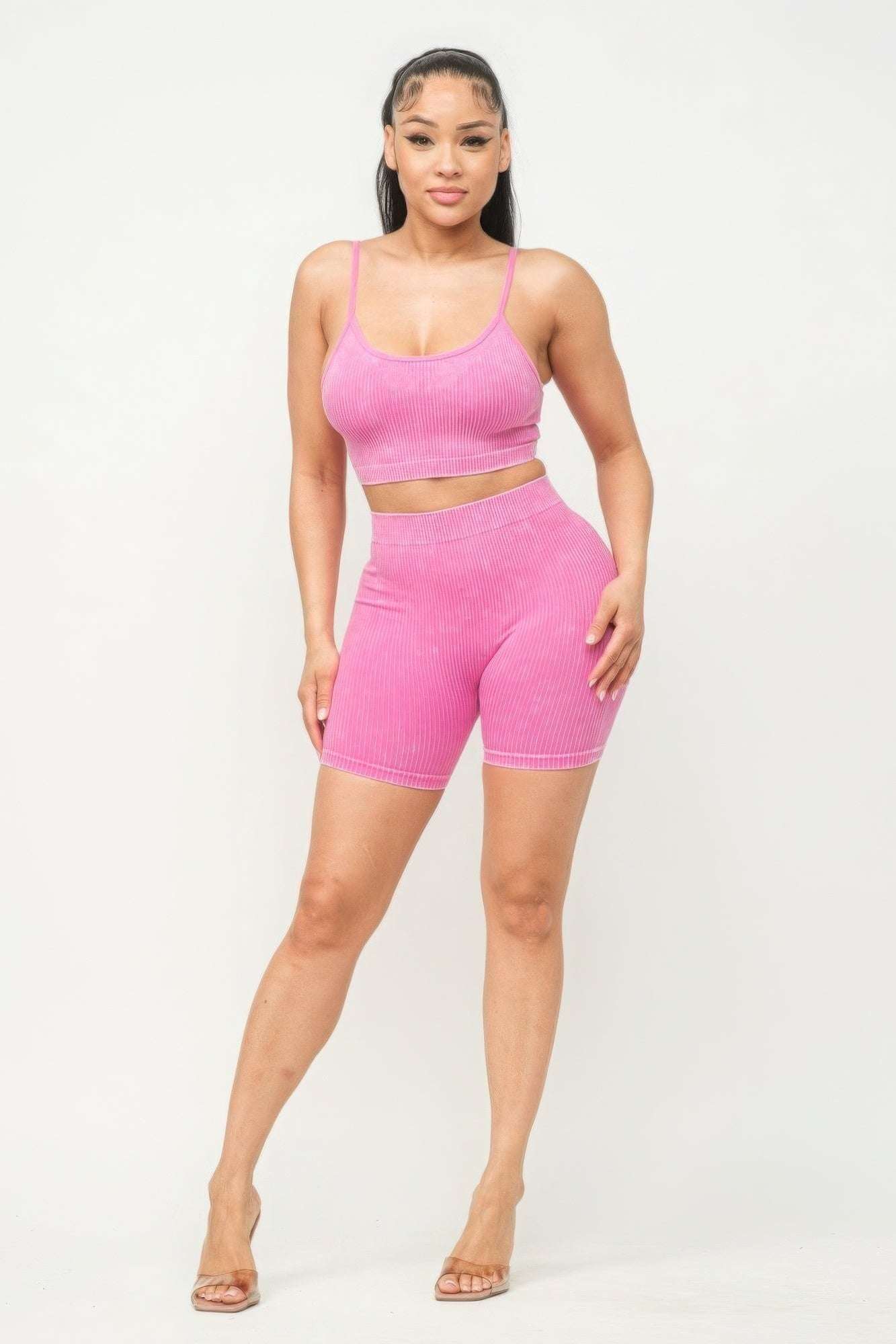 Washed Seamless Basic Tank Top And Shorts Set - The Diva Goddess