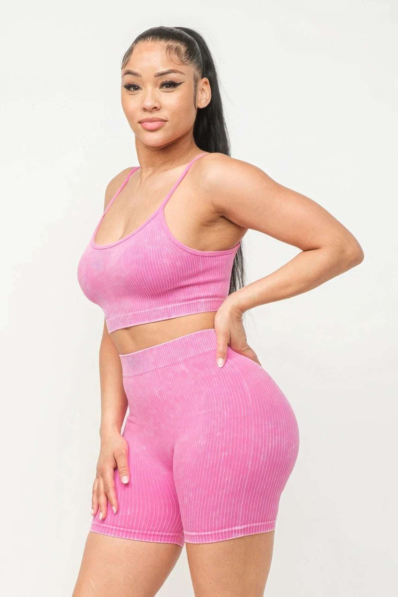 Washed Seamless Basic Tank Top And Shorts Set - The Diva Goddess