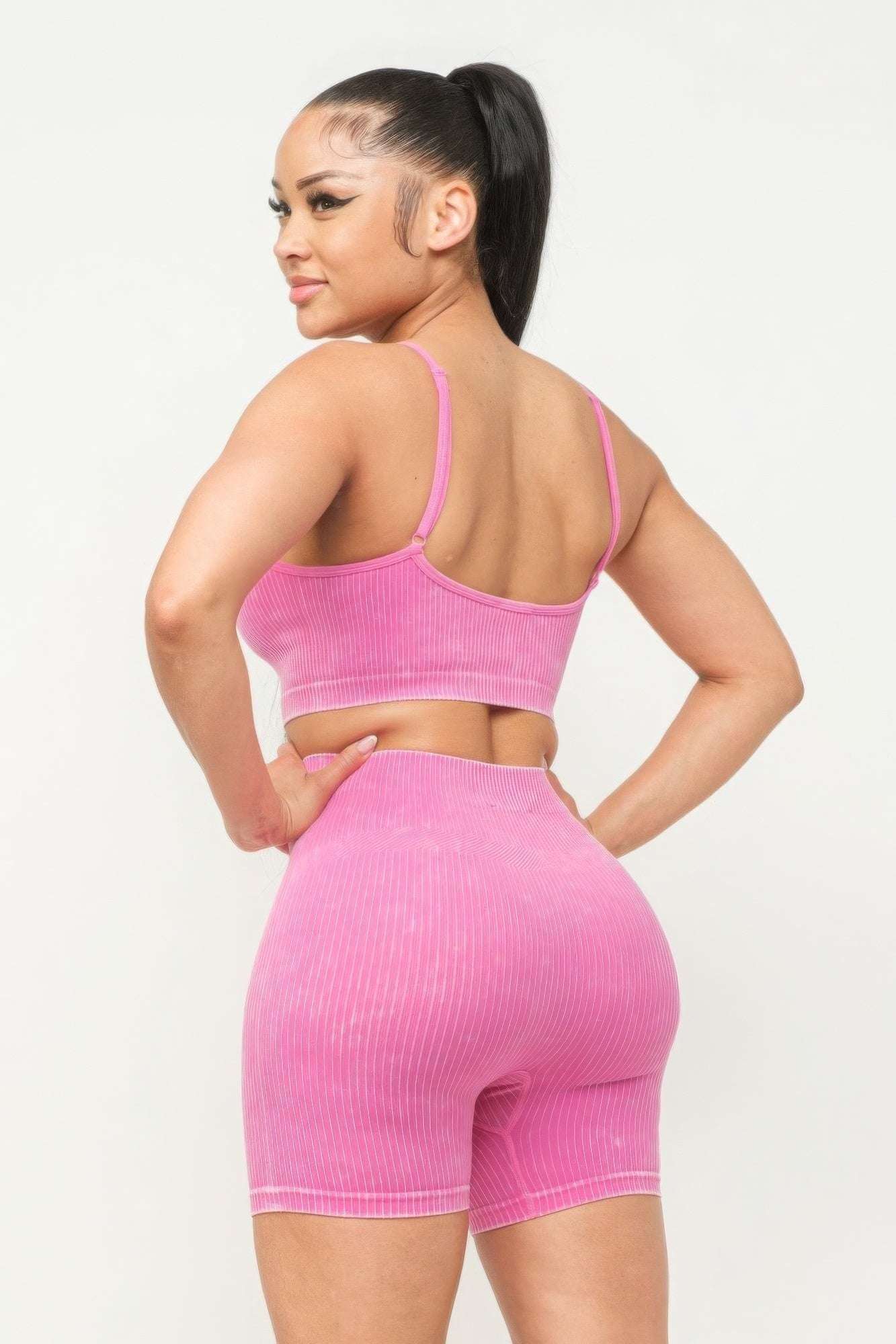 Washed Seamless Basic Tank Top And Shorts Set - The Diva Goddess