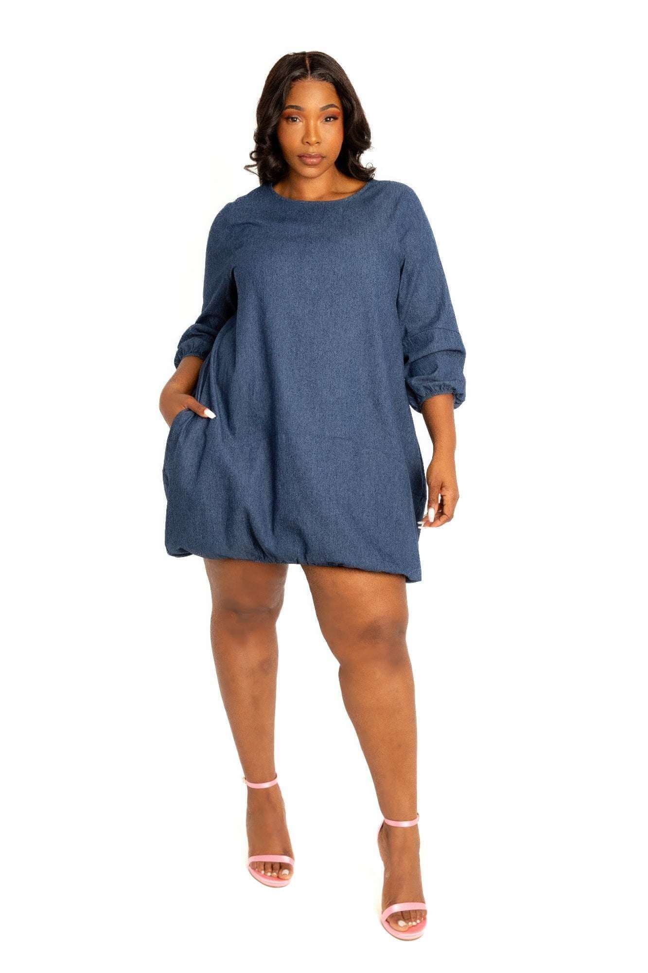 Washed denim bubbled dress - The Diva Goddess