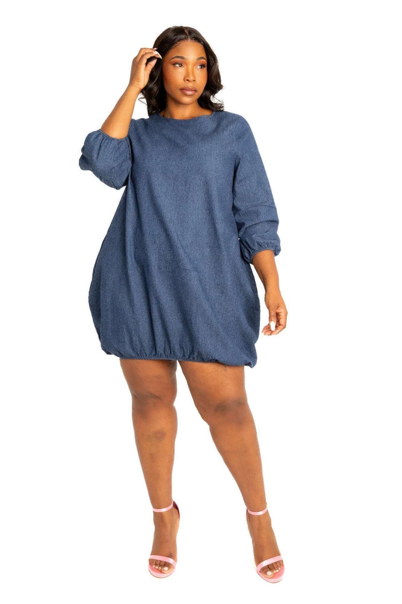 Washed denim bubbled dress - The Diva Goddess