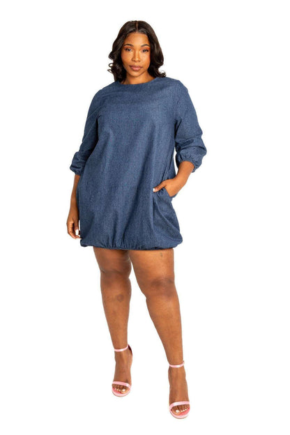 Washed denim bubbled dress - The Diva Goddess