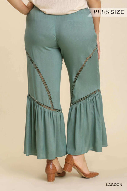 Wide Leg Elastic Waist Lace Tape Pants - The Diva Goddess