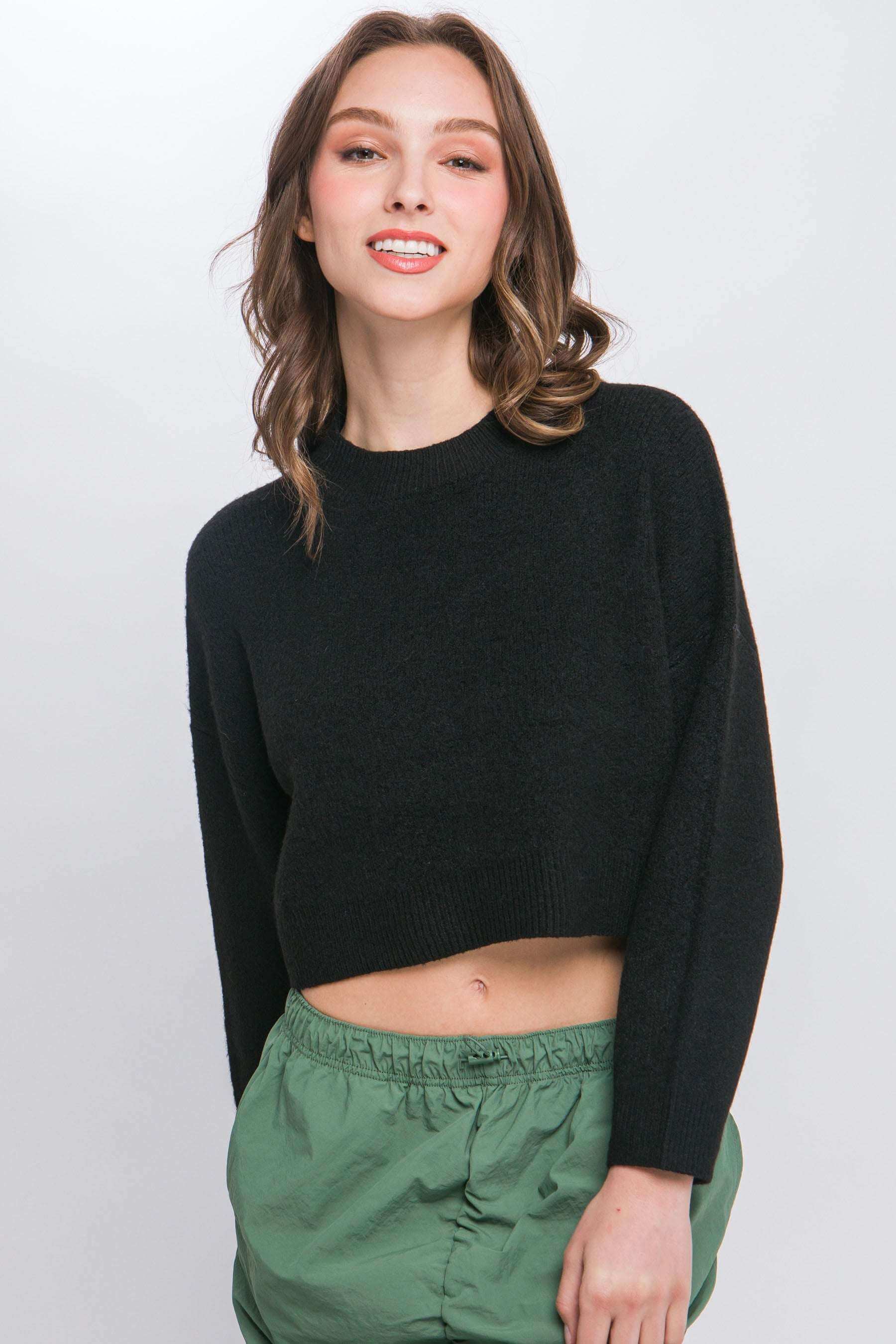 Wool Blend Cropped Sweater Top - The Diva Goddess